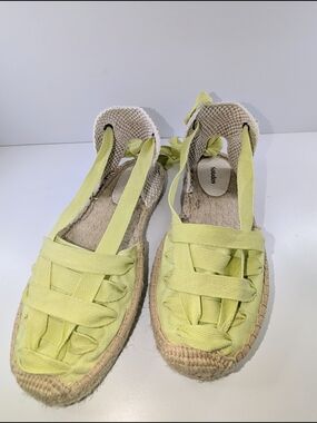 Soludos Espadrille Sandal Luella Lace Up Bright Citron Jute Wedge Woman's Size 9